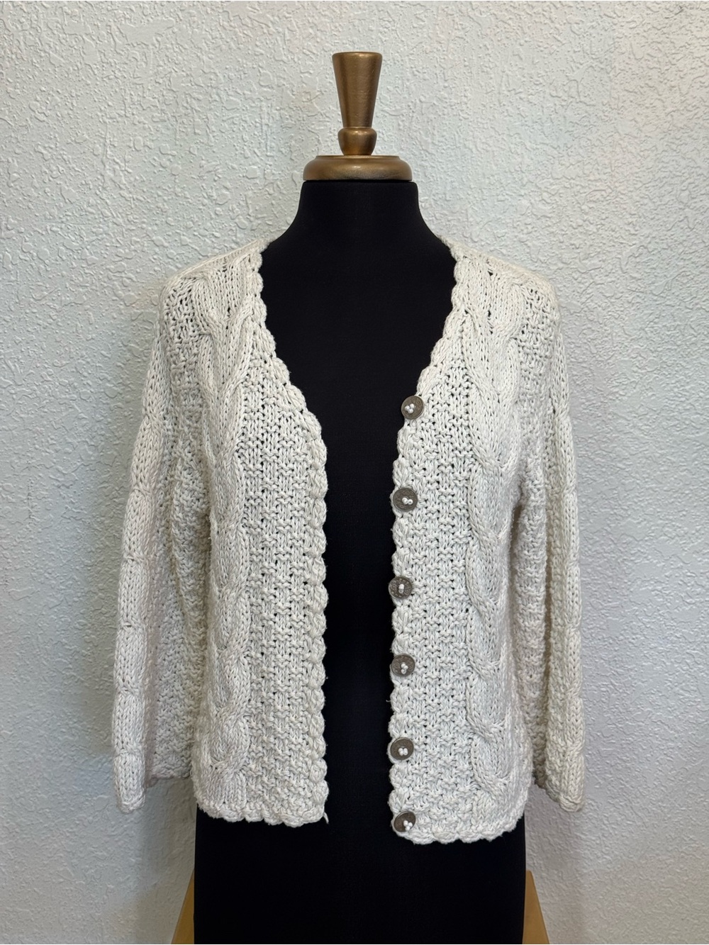 Chunky Cable Knit Cream Button-Front Sweater Cardigan